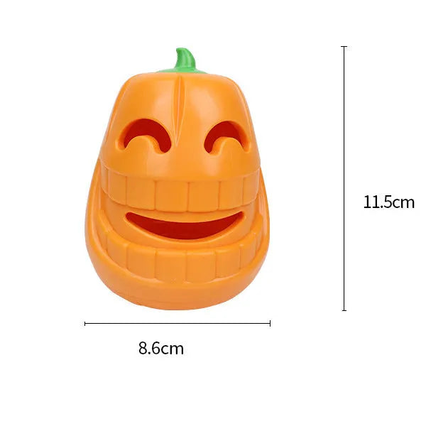 Orange pumpkin shaped interactive dog chew toy with treat dispensing funnel