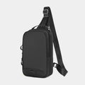 Casual black TPU chest pack with a single shoulder strap, shown in a square vertical shape with a landscape pattern.
