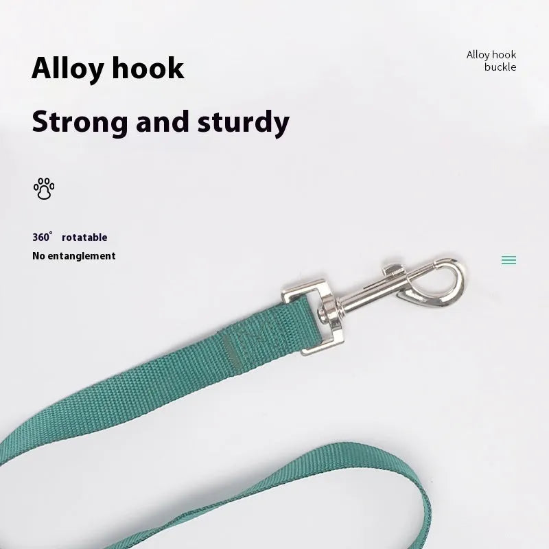 Solid colour polyester dog lead with hand-holding rope design shown in blue colour option