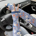 Printed ice silk UV protection oversleeves in floral fireworks leaf patterns with free size fit