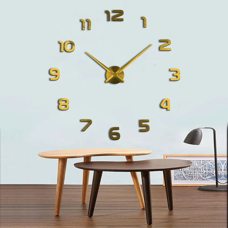 Silver round acrylic DIY wall clock for living room with single-sided face