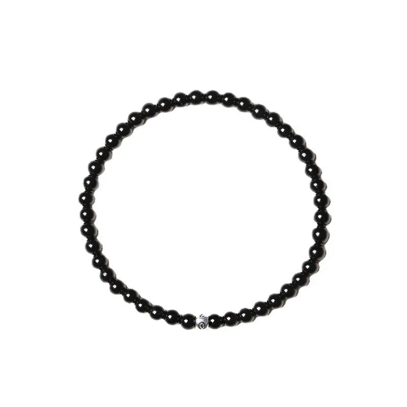 Geometric agate bracelet with obsidian, blue san and black agate stones in 4mm size