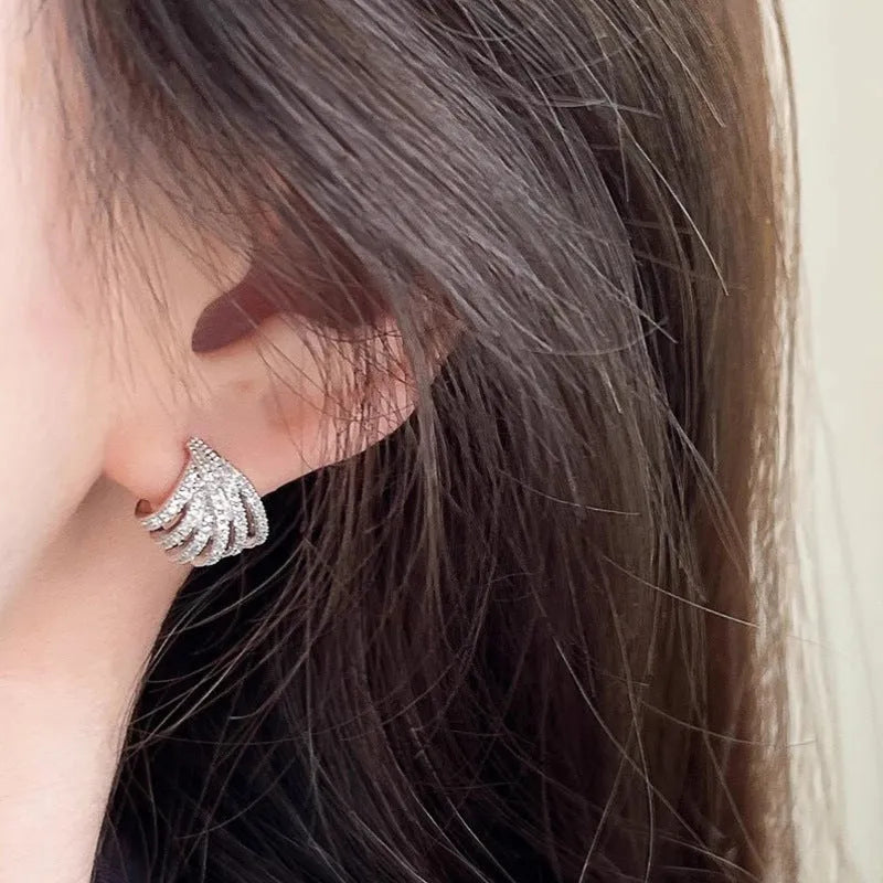 Zircon geometric drop earrings with electroplated platinum finish and line design elements