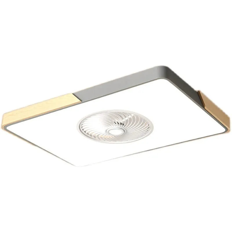 Nordic ceiling fan with light featuring solid wood blades and a white PVC lampshade