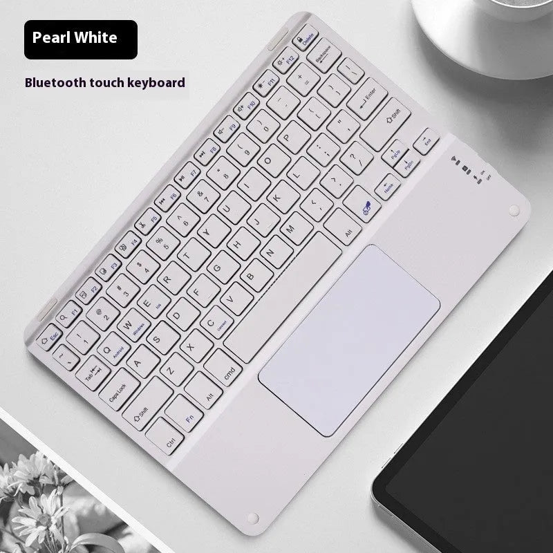 Square Hat Bluetooth wireless charging keyboard showing colour touch panel options on black background