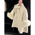 Beige Korean style single-breasted baby girl coat with long sleeves, mid-length cut, autumn winter wear