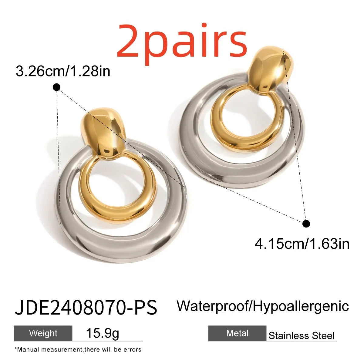 A pair of round gold-coloured geometric stud earrings with a double-layer hollow design.