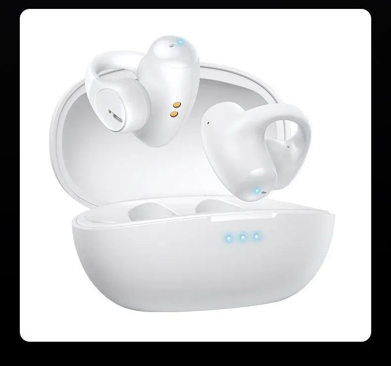 T306 wireless Bluetooth gaming headset with earhook clip-on design in black and white colour options