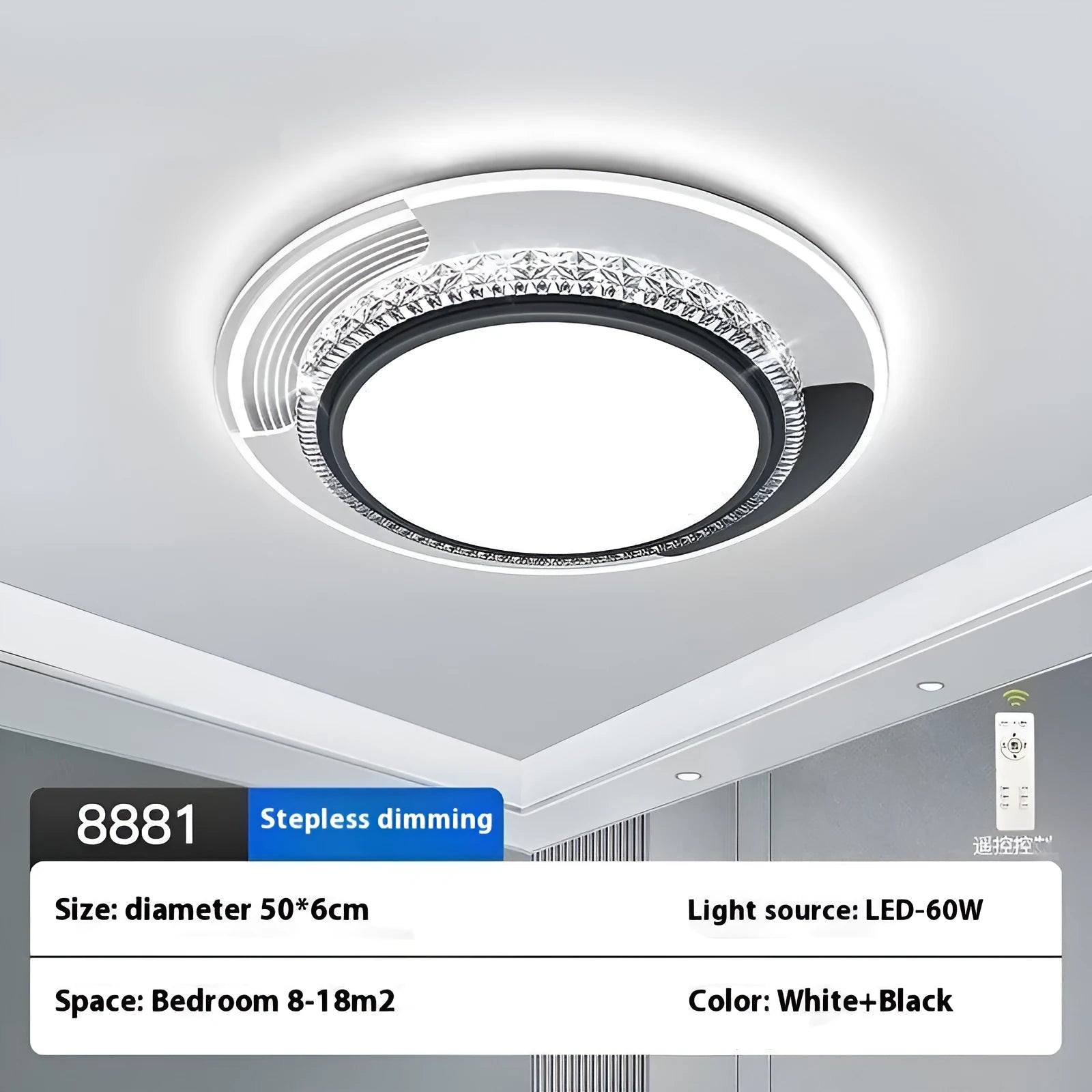 Modern minimalist acrylic ceiling lamp 50x50x6cm small round with remote control for living room