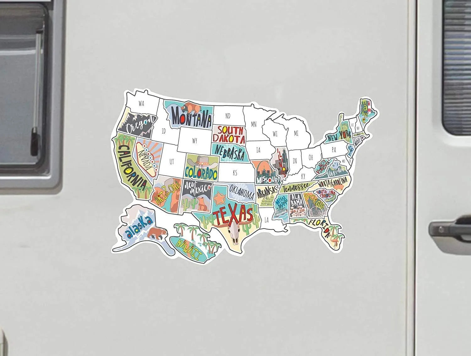 Travel-themed car body sticker set with map design and letter-style elements for vehicle decoration
