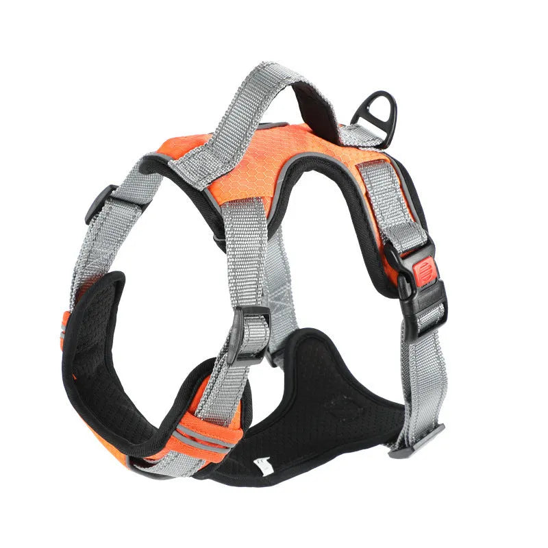 Adjustable polyester dog chest harness in various colours with optional hand holding rope