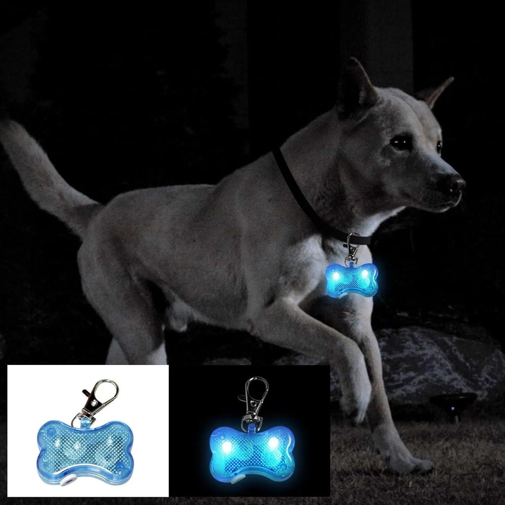 Bone-shaped LED luminous pendant for pet collars in multiple colours with three lighting modes