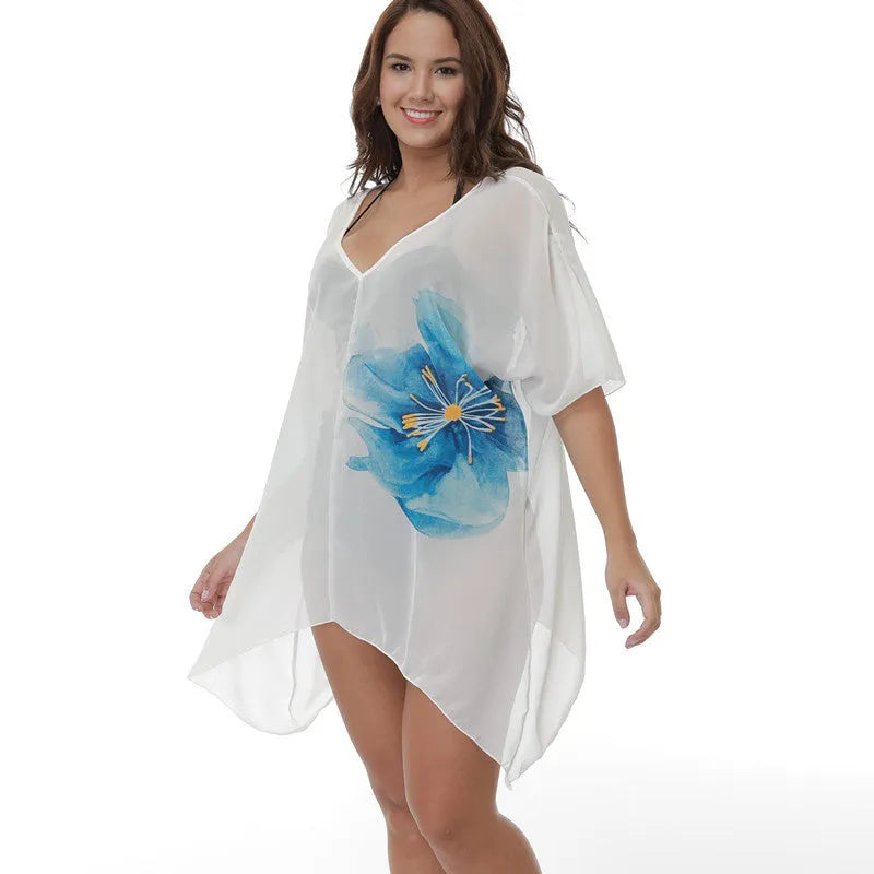 White loose fit plus size beach cover-up blouse for women