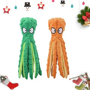 Blue octopus dog toy with squeaker and crinkle sounds for interactive play