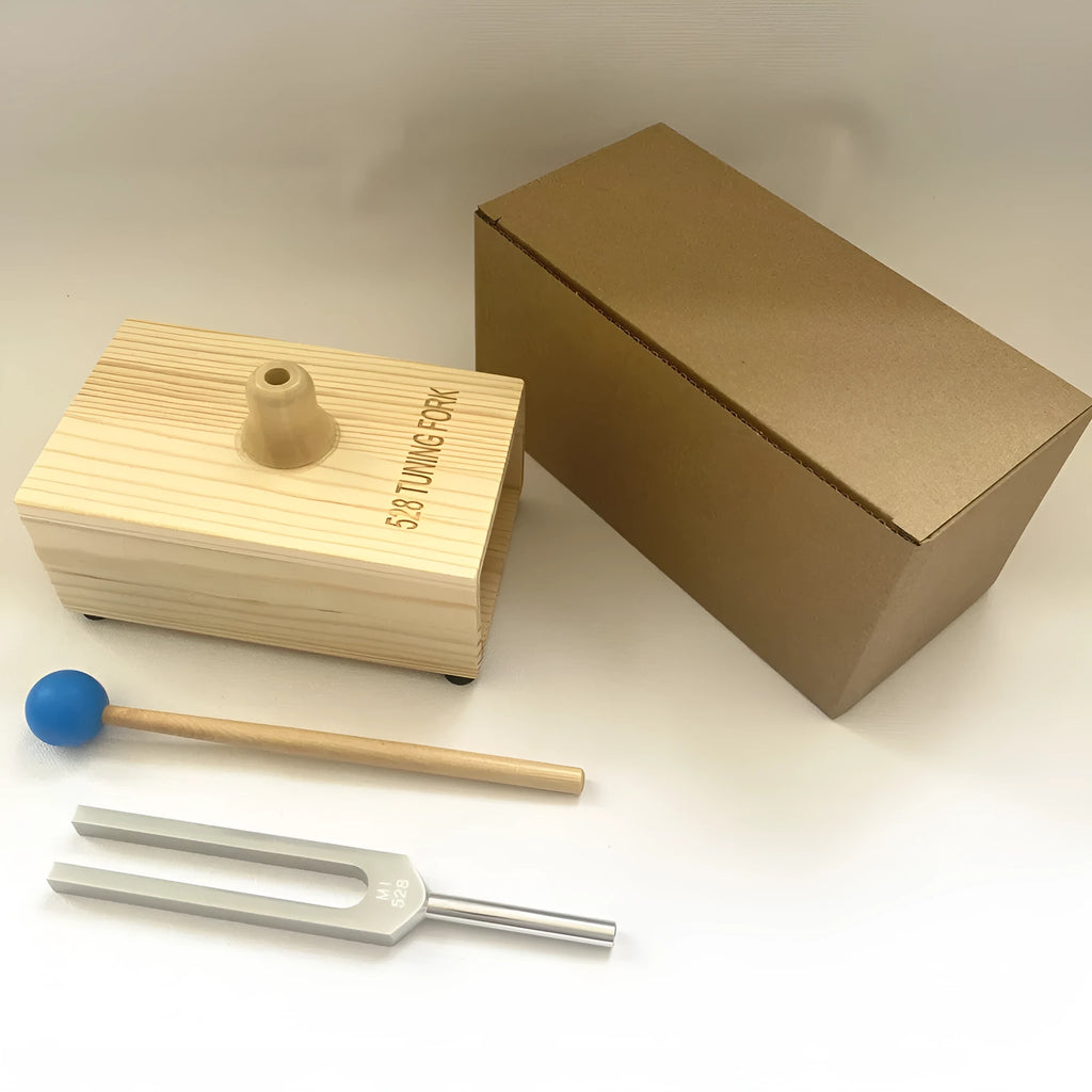432Hz aluminum tuning fork with speaker set in kraft paper packaging