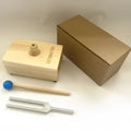 432Hz aluminum tuning fork with speaker set in kraft paper packaging