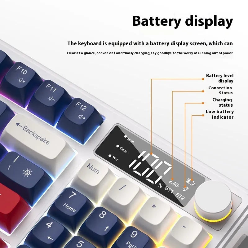 Blue White wireless Bluetooth keyboard and mouse combo with mechanical-feel keys and triple connectivity options