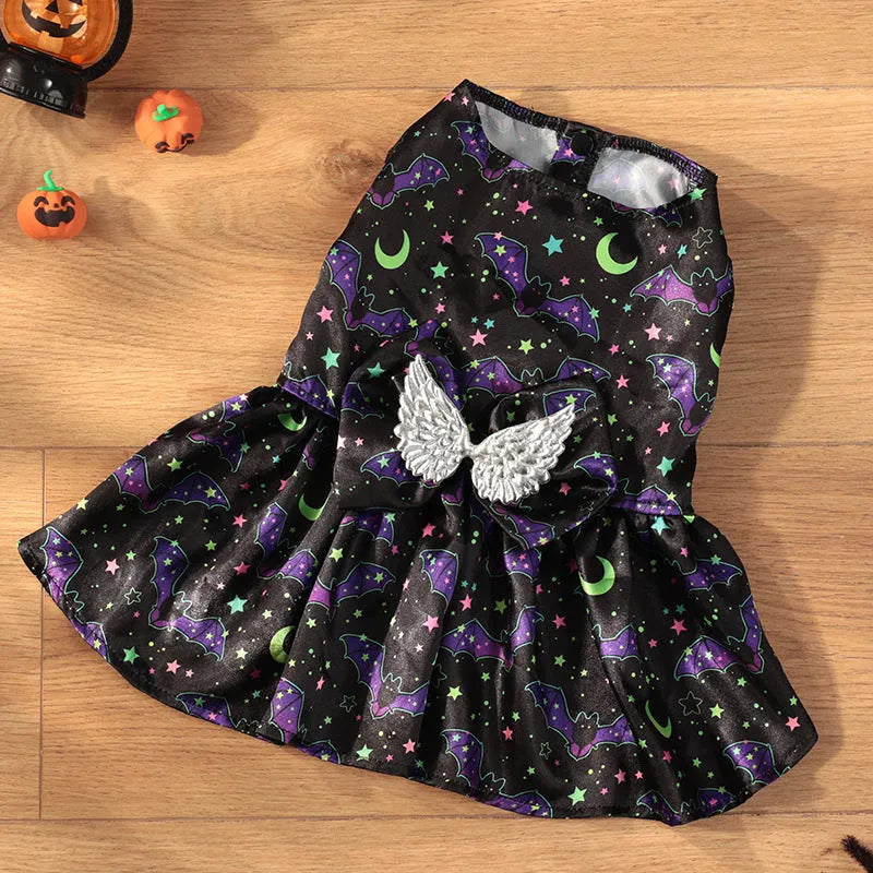 Halloween dog costume with angel wings in bright pumpkin or bright bat colours