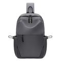 Men's grey waterproof chest bag with large capacity dimensions shown
