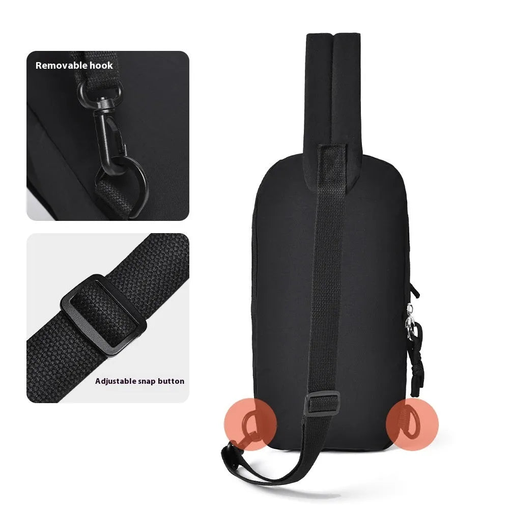 Outdoor nylon crossbody chest bag with phone pocket in one of six colours: black, white, green, pink, or grey.