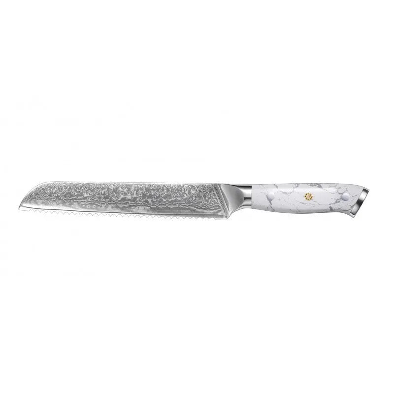 Damascus pattern chef's knife with VG10 steel blade and modern handle for kitchen use