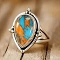 Women's antique style copper ring with water drop and geometric design, available in T0969 Red Blue and T0970 colour, sizes No.6 to No.10.