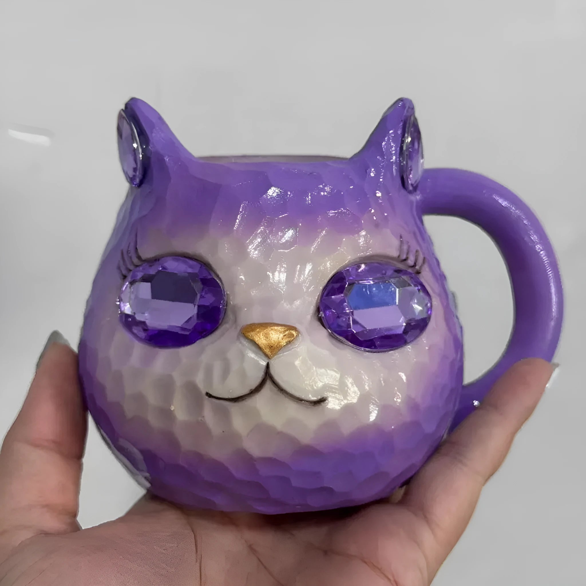 American-style resin cat cup decorative craft collectible in purple, green, blue, or pink colours