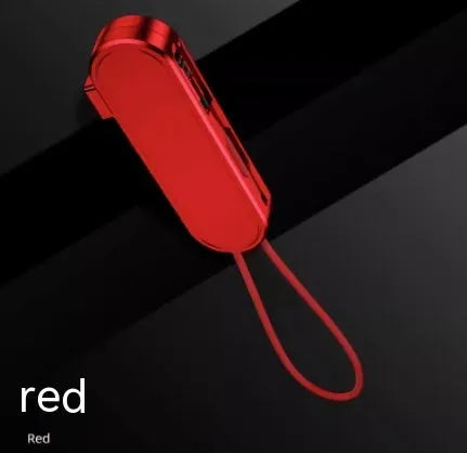 Black magnetic three-in-one USB charging cable with 0.4 metre length shown alongside white and red colour options