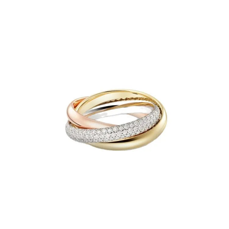 A silver couple ring with a full diamond band on a finger, showing geometric shape and personalised text engraving.