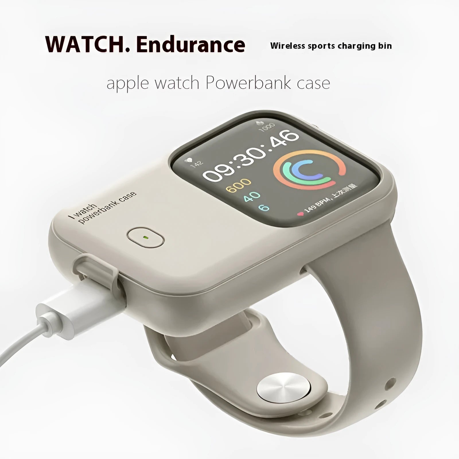 Apple Watch portable wireless charging case in brown, midnight blue, or starlight colours with 1200mAh battery
