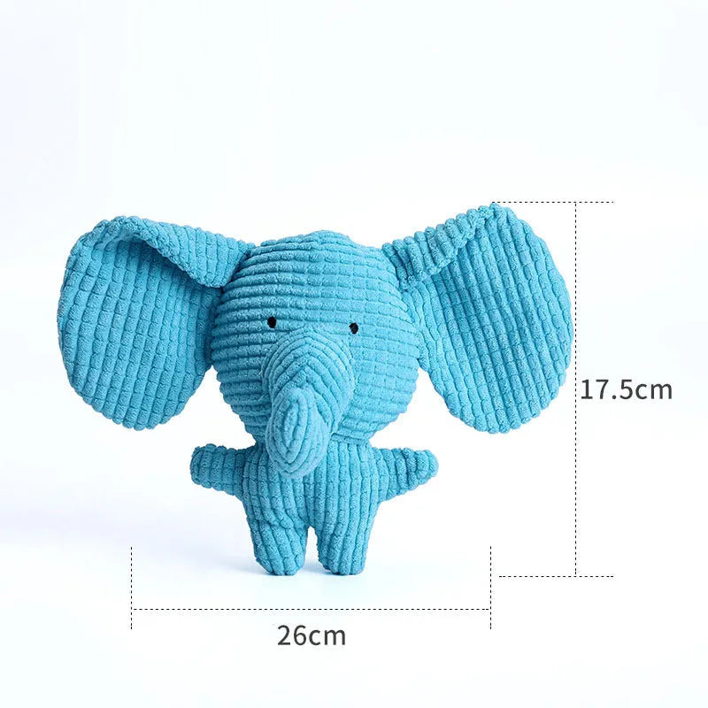 Animal shape plush dog chew toy with squeaker sound in multiple colour options
