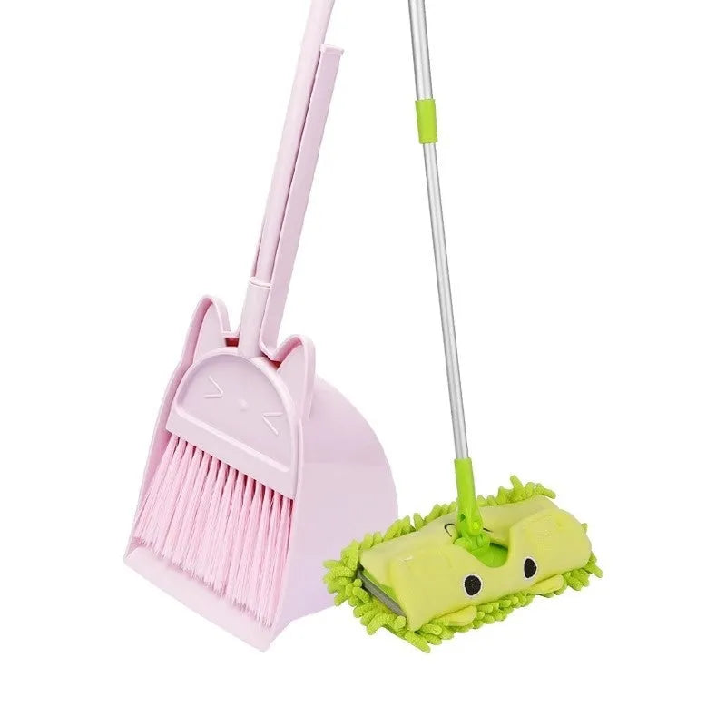 Purple broom and dustpan set with non-stick plastic and rotating brush holder