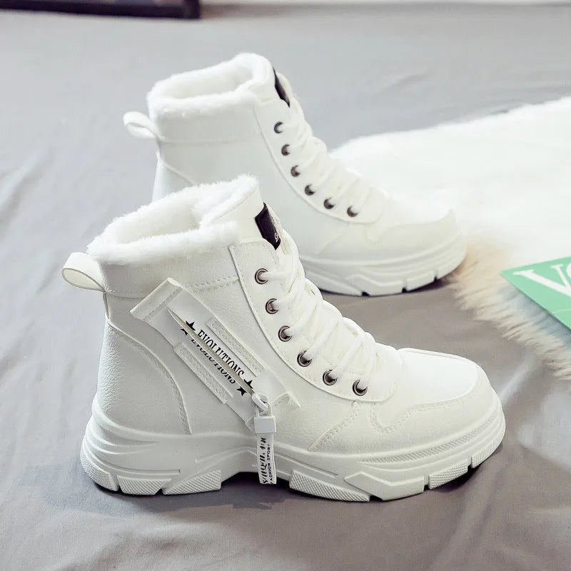 Women's plus size tall crown fleece-lined snow boots with lace-up front and round toe