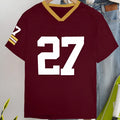 Red loose-fit cotton t-shirt with white digital letter print on the front.