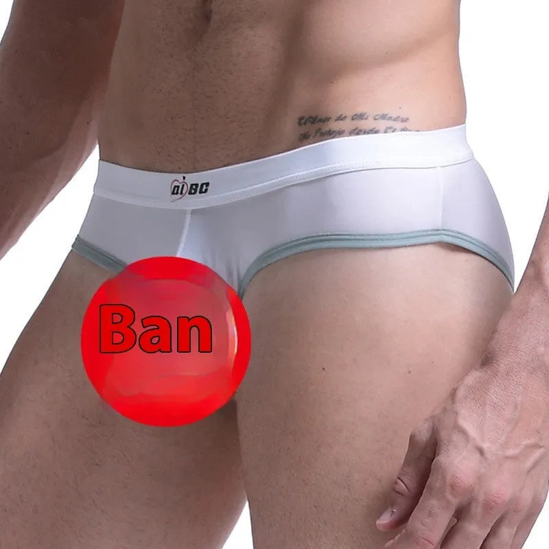 Men's thin ice silk bazooka briefs in multiple colours on a mid waist model.