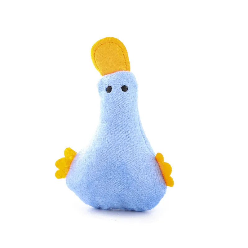 Cute duck plush pet toy with catnip filling and squeak sound for dogs and cats in various colours
