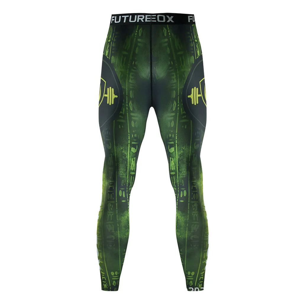 Men's slim-fit ZF016 print sports suit with long sleeve top and trousers for running and fitness.