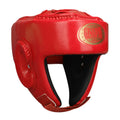 Fully enclosed PU boxing helmet with jaw protection in black, front view