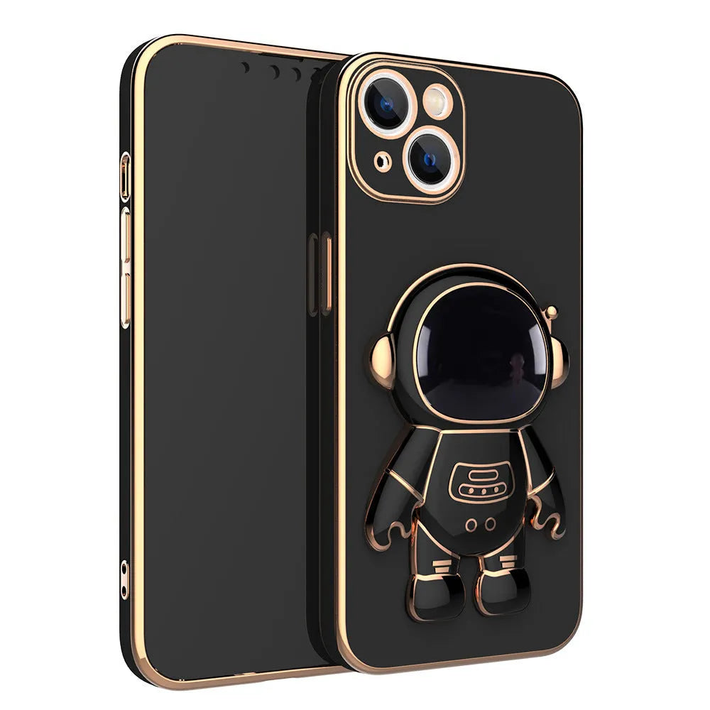 3D astronaut TPU phone case with electroplating bracket for iPhone, in black
