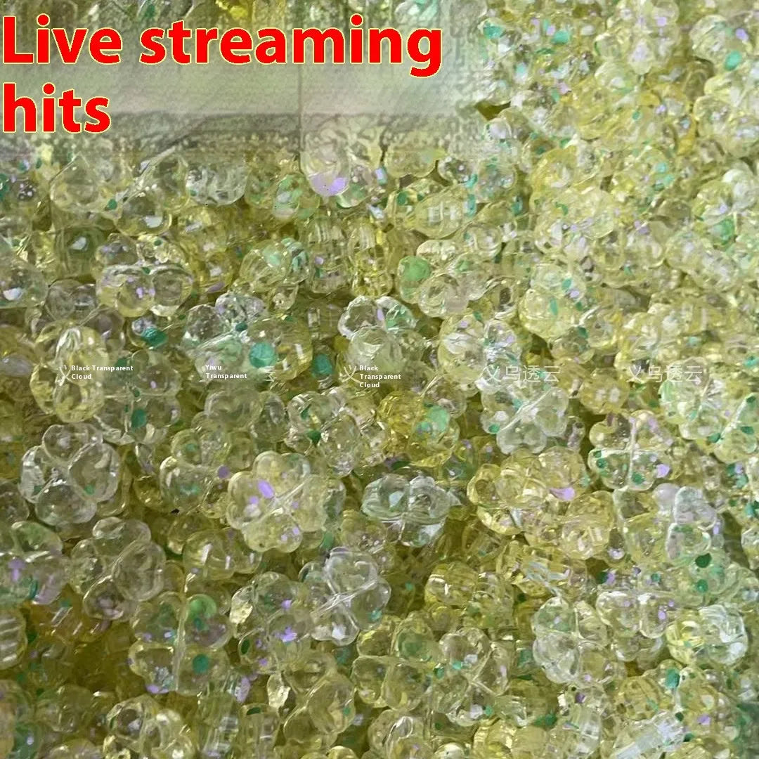 High transparency acrylic fat clover camellia beads scattered on white surface