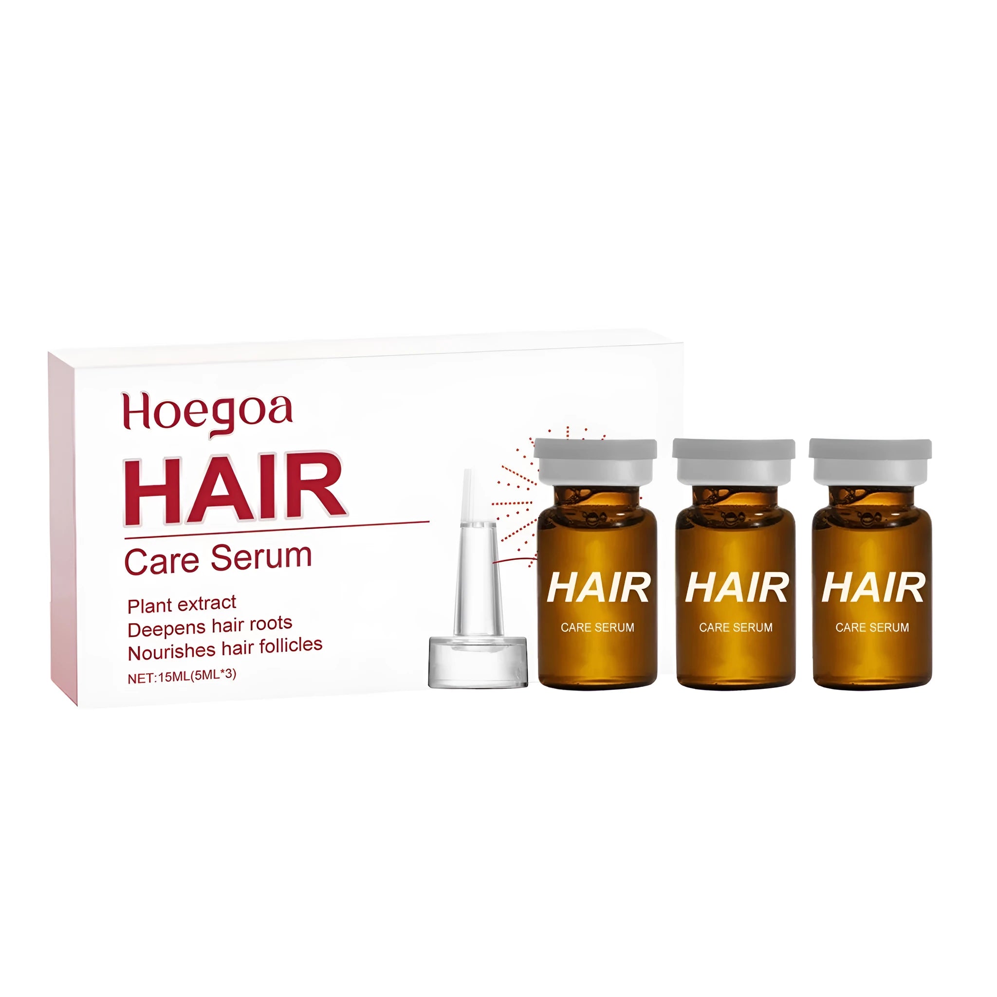 Three small 5ml bottles of nourishing hair root liquid with botanical oils on a white background.
