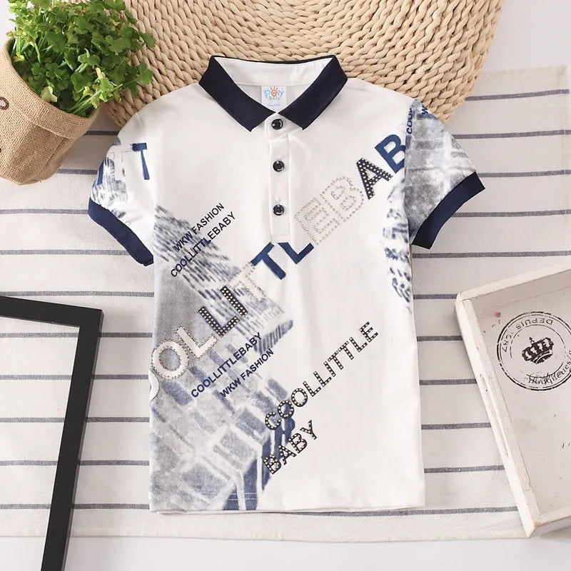 Kids boys short sleeve cotton shirt with lapel collar in solid colours