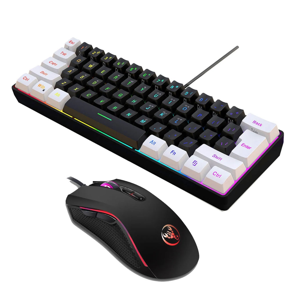 White and black gaming keyboard and mouse suit with colour backlight illumination