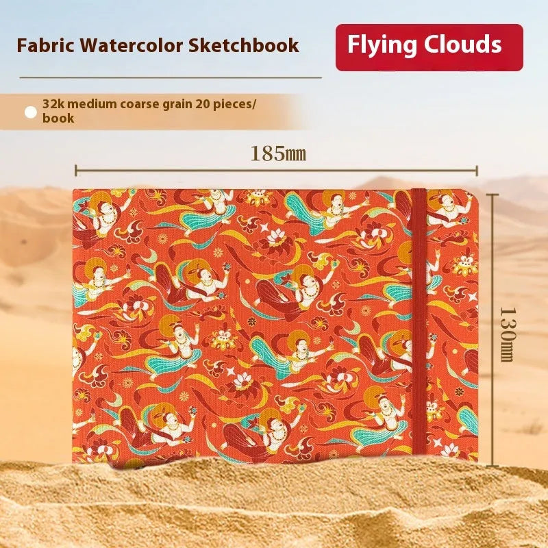 Feiluniao handmade fabric watercolour notebook in 185mm portable size, showing artistic cover design.