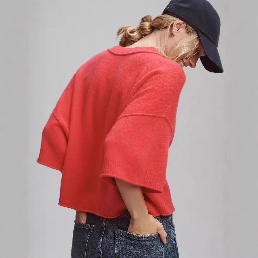Red women's crop top t-shirt with exposed navel design and regular sleeves