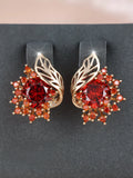 Round floral feather zircon earrings in rose gold with coloured diamond options