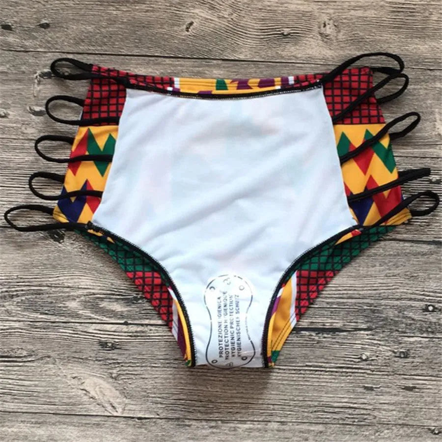 Women's digital print high-waist bikini swimsuit with quick-drying polyester fabric
