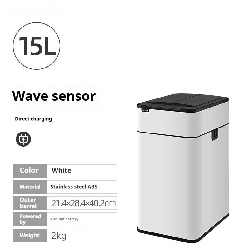 Stainless steel inductive smart trash can with deodorant, square shape, large capacity for kitchen