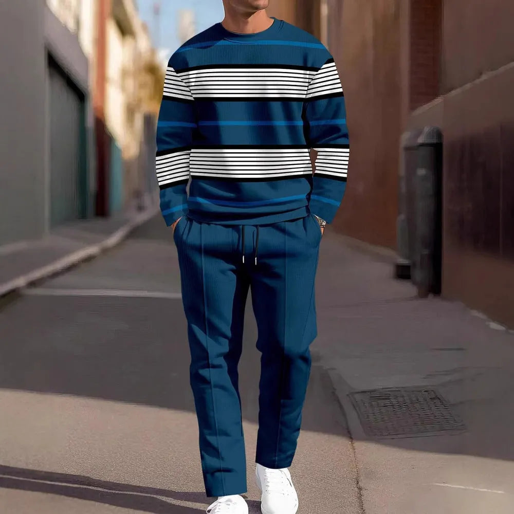 Women's casual two-piece sweatshirt and pants set with letter print, long sleeves, round neck, polyester fabric, multiple colours