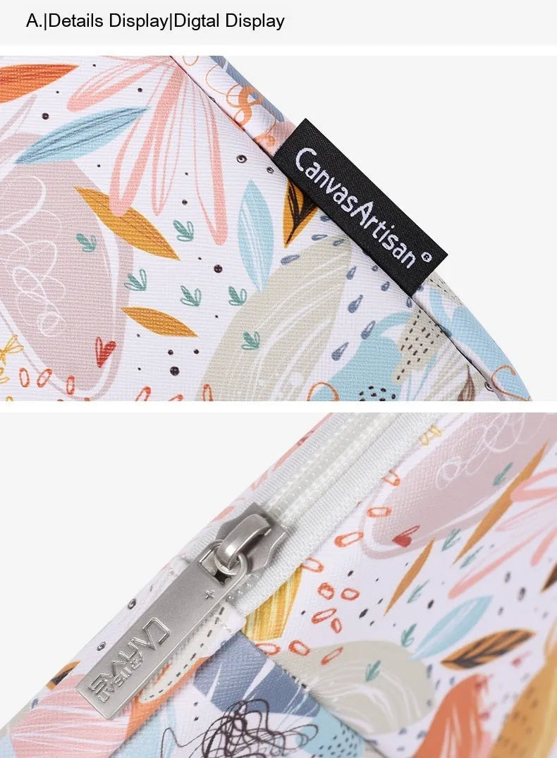 White PU leather waterproof laptop inner sleeve for 14-inch devices, shown alongside other size options.